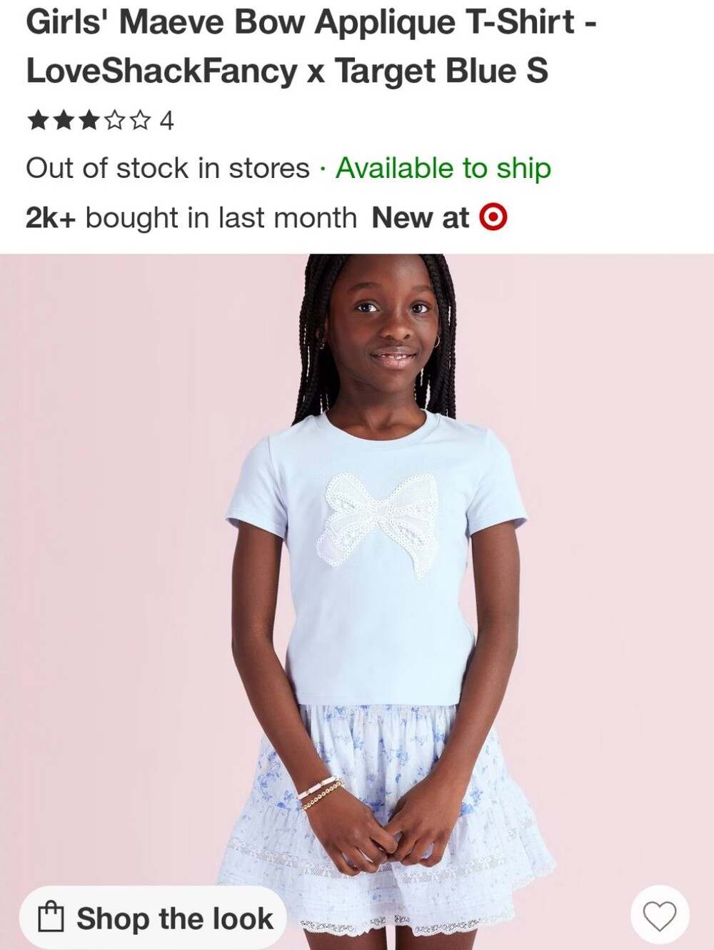 LoveShackFancy Light Blue Girls' Bow Applique Tee - Picture 1 of 1